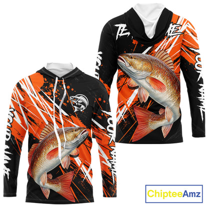 Personalized Redfish Fishing Tournament, Red Drum Saltwater Fishing Shirts Long Sleeve Hooded NHT467