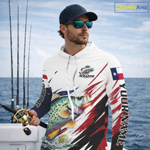 Load image into Gallery viewer, Custom Texas Flag Crappie Fishing Shirts, Texas Crappie Fishing Shirts Long Sleeve Hooded For Team NHT910