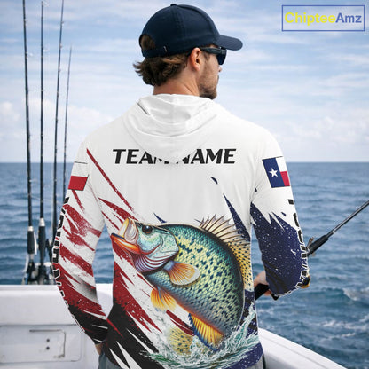 Custom Texas Flag Crappie Fishing Shirts, Texas Crappie Fishing Shirts Long Sleeve Hooded For Team NHT910