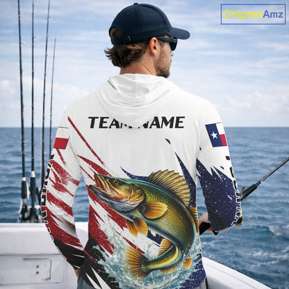 Custom Texas Flag Walleye Fishing Shirts, Texas Walleye Fishing Shirts Long Sleeve Hooded For Team NHT911