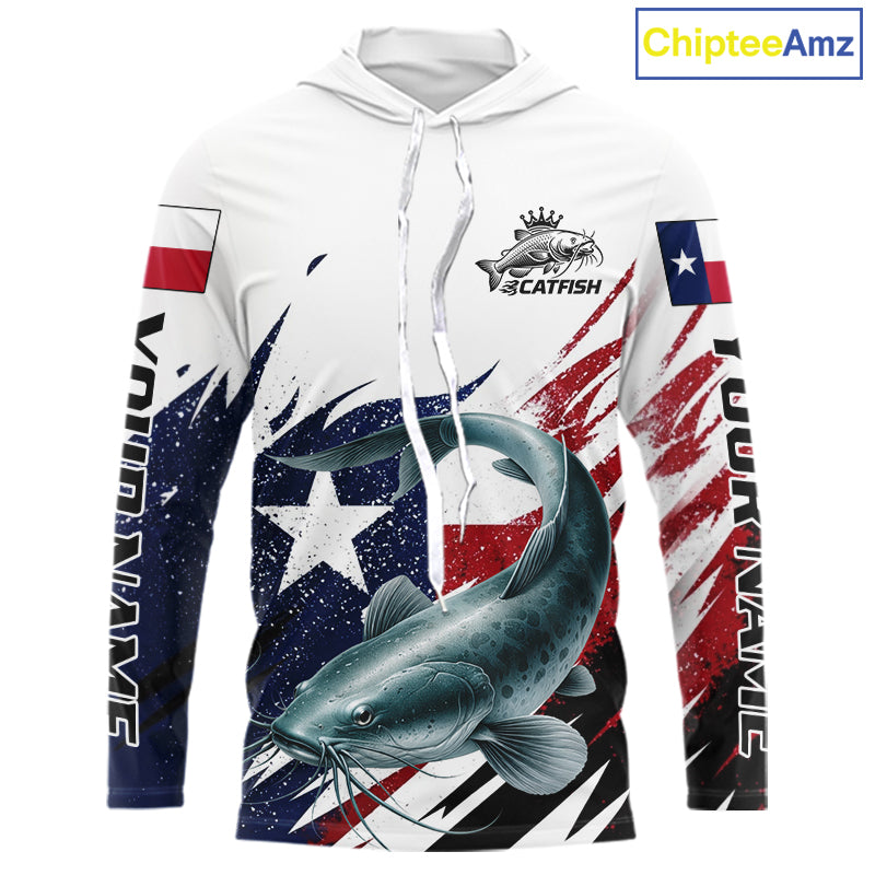 Custom Texas Flag Catfish Fishing Shirts, Texas Catfish Fishing Shirts Long Sleeve Hooded For Team NHT912