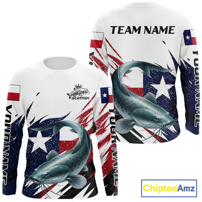 Custom Texas Flag Catfish Fishing Shirts, Texas Catfish Fishing Shirts Long Sleeve For Team NHT912