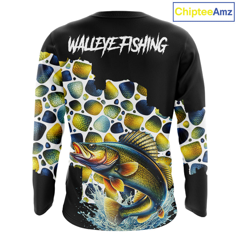 Personalized Walleye Fishing Shirt Long Sleeve, Fishing Shirts For Men NHT413