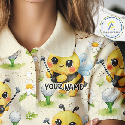 Funny Womens Golf Polo Shirt Custom Bee Pattern, Bee Golf Shirts For Team NHT541
