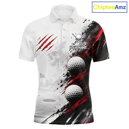 Personalized Skull Mens Golf Shirt Custom Name Family Team Outfits Cool Scratch Splatter Black Golf Polo NHT1239