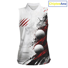 Load image into Gallery viewer, Personalized Skull Womens Sleeveless Golf Shirt Custom Name Family Team Outfits Cool Scratch Splatter Black Golf Polo NHT1239