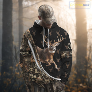 Best Deer Hunting Shirt Black Camo 3D Custom Name, Season Deer Hunting, Whitetail Deer Shirt NHT132