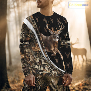 Best Deer Hunting Shirt Black Camo 3D Custom Name, Season Deer Hunting, Whitetail Deer Shirt NHT132