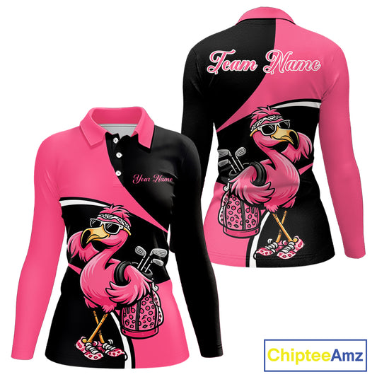 Funny Pink Flamingo Golf Polo Shirt For Womens, Custom Flamingo Golf Shirt For Team NHT543