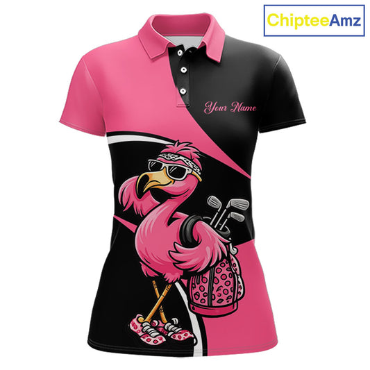Funny Pink Flamingo Golf Polo Shirt For Womens, Custom Flamingo Golf Shirt For Team NHT543