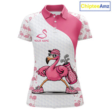 Load image into Gallery viewer, Funny Pink Flamingo Womens Golf Polo Shirt Custom Pink And White Golf Shirt For Team NHT545