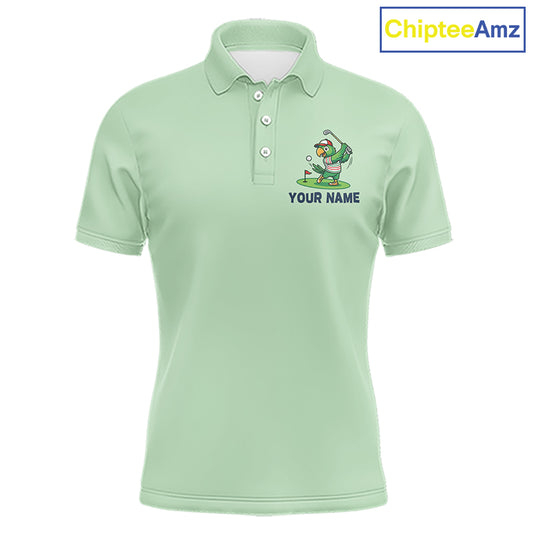 Personalized Mens Golf Polo Shirt Custom Name Funny Green Parrot Design|Green 