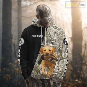 Yellow Lab Duck Hunting Shirt, Custom Name 3D Black Camo Winter Waterfowl Hunting Gear NHT233