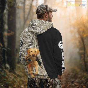 Yellow Lab Duck Hunting Shirt, Custom Name 3D Black Camo Winter Waterfowl Hunting Gear NHT233