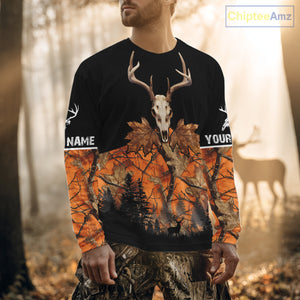 Skull Deer Hunting Custom Name Orange Camo Shirt, Deer Hunting Clothing, Hunting Gift NHT237