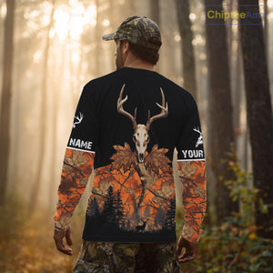 Skull Deer Hunting Custom Name Orange Camo Shirt, Deer Hunting Clothing, Hunting Gift NHT237