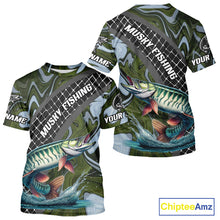 Load image into Gallery viewer, Northern Musky Short Sleeve Fishing T-Shirt Abstract Green Camo Performance Jersey For Men NHT926