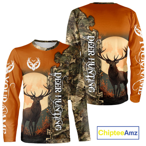 Best Orange Camo Deer Hunting Clothes 3D Full Print Full Moon Buck Design For Deer Hunters NHT41