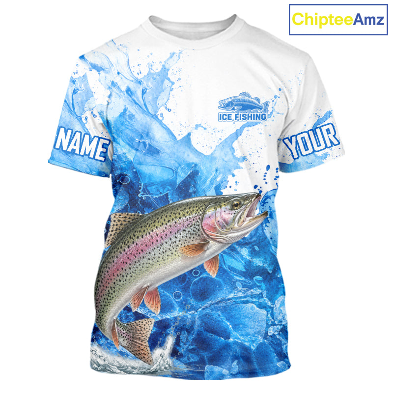 Rainbow Trout Fishing Shirts Short Sleeve, Ice Fishing Long Sleeve Shirt For Men, Rainbow Trout Fishing Apparel NHT1386