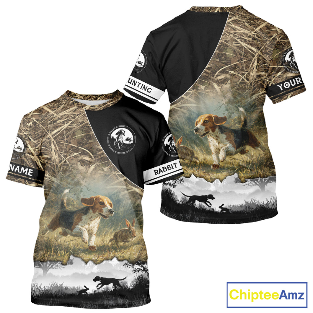 Personalized Rabbit Hunting with Beagle Dog 3D All Over Printed Shirts, Rabbit Hunting Clothes for Men NBT135