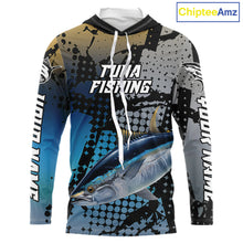 Load image into Gallery viewer, Tuna Hooded Fishing Shirt Blue Camo Custom Name, Tuna Fishing Team Jerseys NHT476