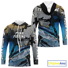 Load image into Gallery viewer, Tuna Hooded Fishing Shirt Blue Camo Custom Name, Tuna Fishing Team Jerseys NHT476