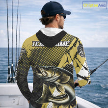 Load image into Gallery viewer, Personalized Walleye Fishing Shirts Long Sleeve Hooded, Yellow Camo Walleye Fishing Shirts NHT483