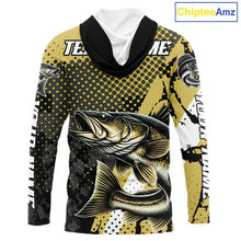 Load image into Gallery viewer, Personalized Walleye Fishing Shirts Long Sleeve Hooded, Yellow Camo Walleye Fishing Shirts NHT483