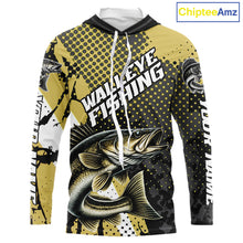 Load image into Gallery viewer, Personalized Walleye Fishing Shirts Long Sleeve Hooded, Yellow Camo Walleye Fishing Shirts NHT483