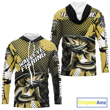 Load image into Gallery viewer, Personalized Walleye Fishing Shirts Long Sleeve Hooded, Yellow Camo Walleye Fishing Shirts NHT483