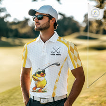 Load image into Gallery viewer, Custom Yellow &amp; White Funny Duck Golf Shirt For Mens, Golf Jersey Argyle Pattern For Mens NHT559