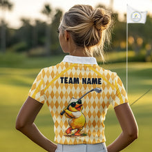 Load image into Gallery viewer, Custom Yellow &amp; White Funny Duck Golf Shirt For Womens, Golf Jersey Argyle Pattern For Womens NHT559