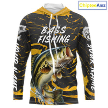 Load image into Gallery viewer, Custom Largemouth Bass Fishing Shirts Long Sleeve Hooded – Performance Tournament Jersey For Men| Yellow NHT770