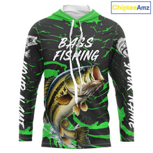 Load image into Gallery viewer, Custom Largemouth Bass Fishing Shirts Long Sleeve Hooded – Performance Tournament Jersey For Men| Green NHT772