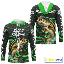 Load image into Gallery viewer, Custom Largemouth Bass Fishing Shirts Long Sleeve Hooded – Performance Tournament Jersey For Men| Green NHT772