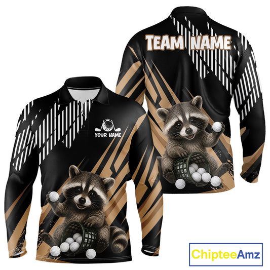 Personalized Raccoon Mens Golf Polo Shirt For Team, Brown Pattern Sport Golf Jersey NHT934