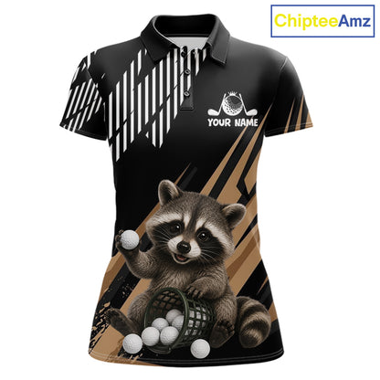 Personalized Raccoon Womens Golf Polo Shirt For Team, Brown Pattern Sport Golf Tournament NHT934