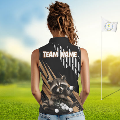 Personalized Raccoon Womens Sleeveless Golf Polo Shirt For Team, Brown Pattern Sport Golf Jersey NHT934