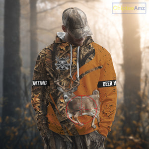 Orange Camo Deer Hunting Shirt, Deer with Scope Silhouette, Whitetail Season NHT238