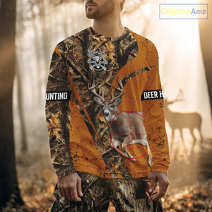 Orange Camo Deer Hunting Shirt, Deer with Scope Silhouette, Whitetail Season NHT238