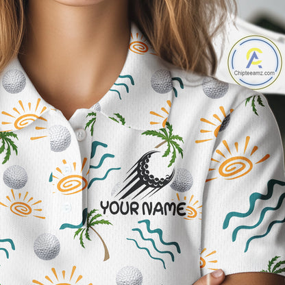 Personalized Tropical Palm Trees Womens Golf Polo Shirts Summers Team Golf Clothes NHT778