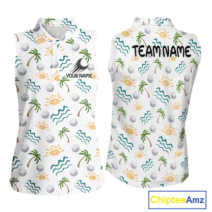 Personalized Tropical Palm Trees Sleeveless Womens Golf Polo Shirts Summers Team Golf Clothes NHT778