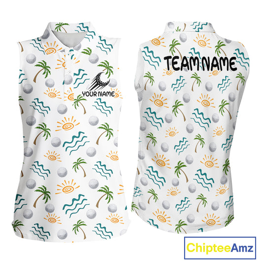 Personalized Tropical Palm Trees Sleeveless Womens Golf Polo Shirts Summers Team Golf Clothes NHT778