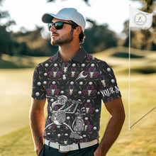 Load image into Gallery viewer, Dark Skull Golf Polo Shirt – Gothic Skeleton Flamingo Pattern Funny Golf Shirt For Men NHT781