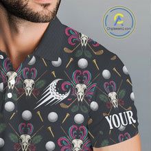 Load image into Gallery viewer, Dark Skull Golf Polo Shirt – Gothic Skeleton Flamingo Pattern Funny Golf Shirt For Men NHT781