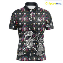 Load image into Gallery viewer, Dark Skull Golf Polo Shirt – Gothic Skeleton Flamingo Pattern Funny Golf Shirt For Men NHT781