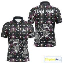 Load image into Gallery viewer, Dark Skull Golf Polo Shirt – Gothic Skeleton Flamingo Pattern Funny Golf Shirt For Men NHT781