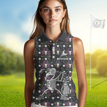 Load image into Gallery viewer, Dark Skull Sleeveless Womens Golf Polo Shirt – Gothic Skeleton Flamingo Pattern Funny Golf Shirt For Women NHT781