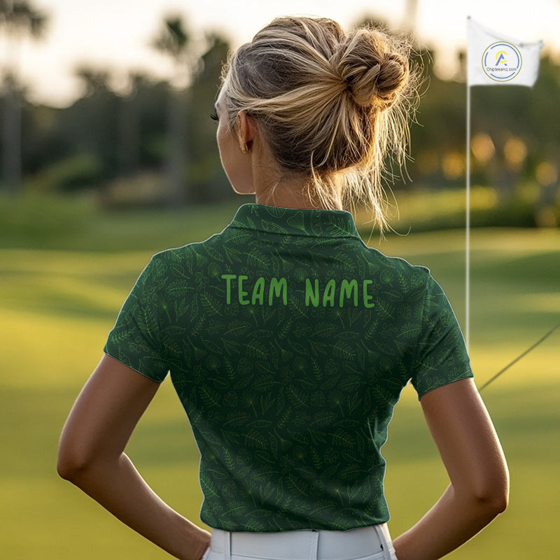 Personalized Green Leaf Golf Polo Shirt For Womens, Personalized Team Name Golf Tops NHT938