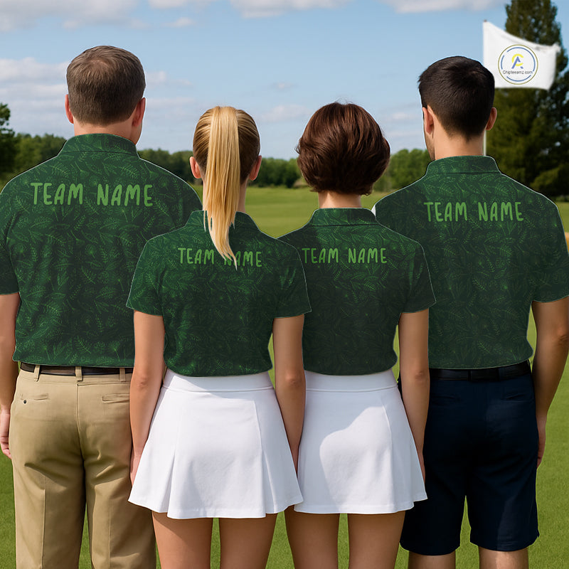 Custom team name golf polo shirt with green leaf pattern, short sleeve NHT938